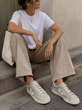 Veja Gray Suede Low-Top Sneakers with White V Logo Vintage